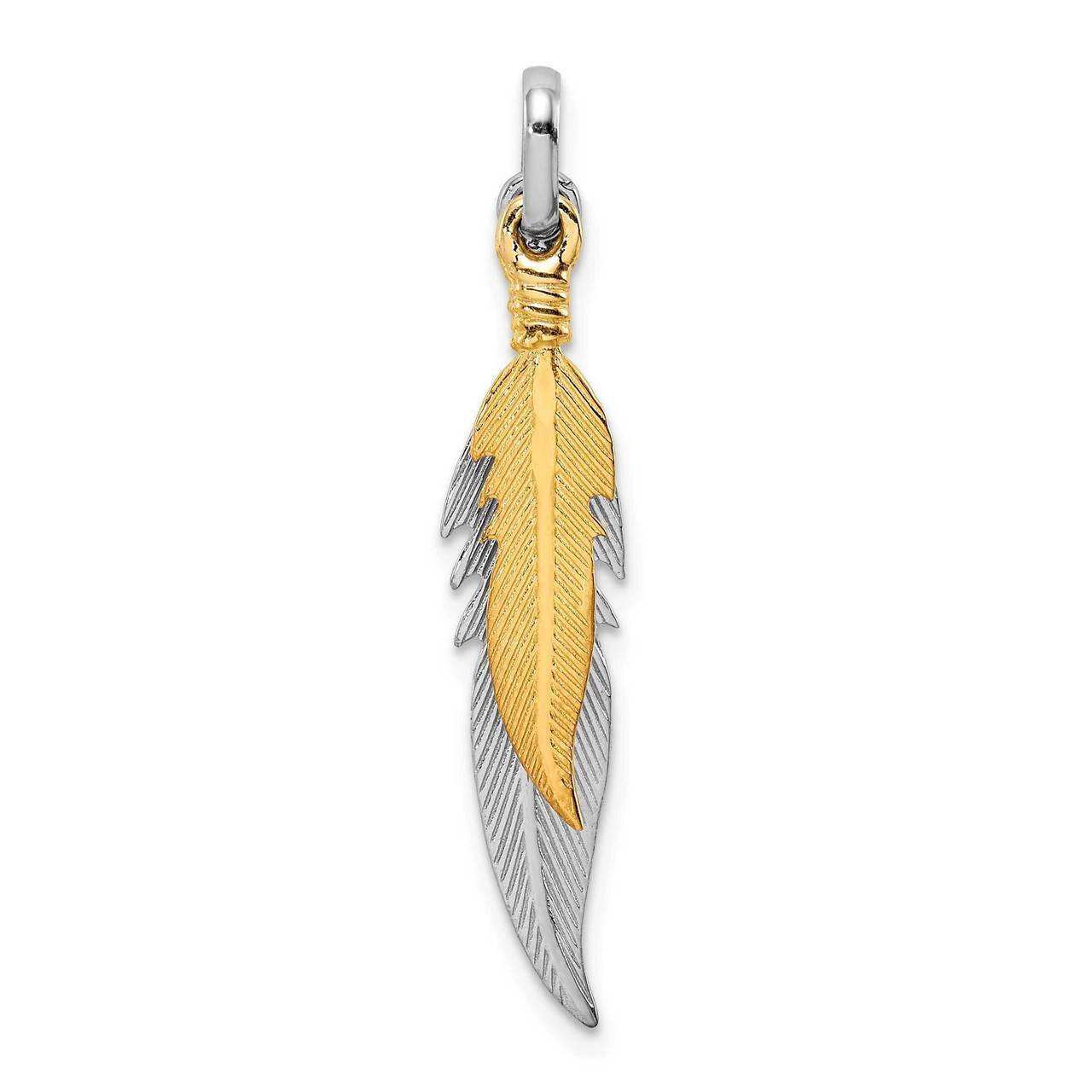 Polished Gold Tone Double Feather Pendant Sterling Silver Rhodium-plated QP5319