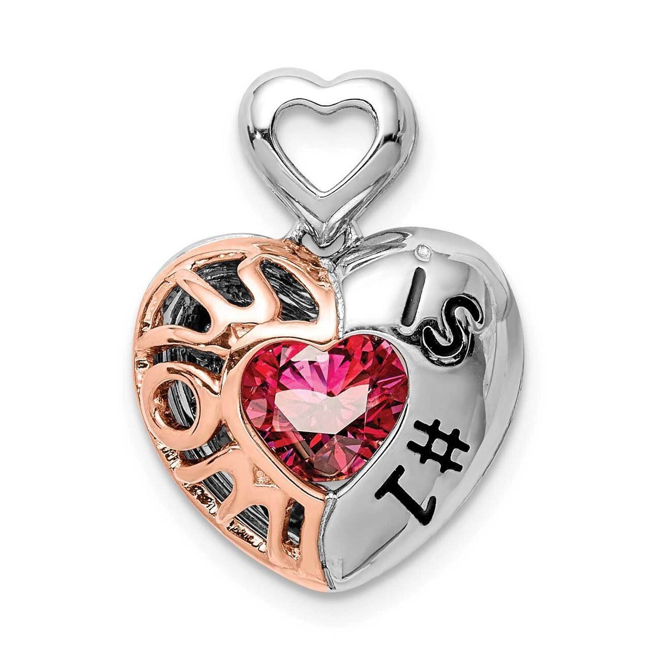 Rose-tone Mom is #1 Vibrant Red CZ Diamond Pendant Sterling Silver Rhodium Plated QP5320, MPN: QP53…