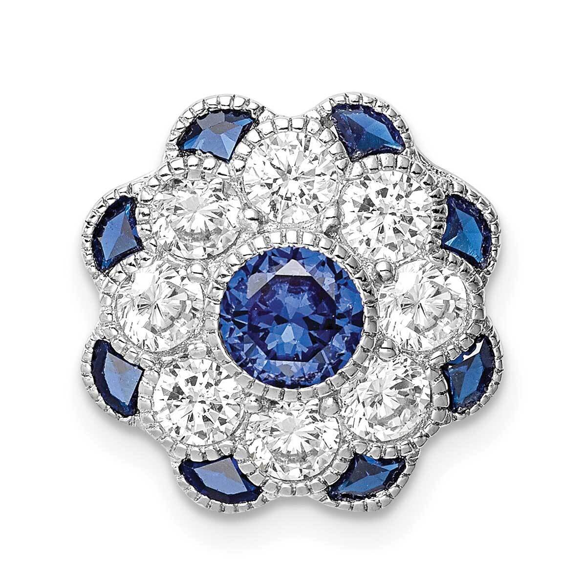 Synthetic Blue Spinel Flower Chain Slide Sterling Silver Rhodium-plated CZ Diamond QP5330, MPN: QP5…