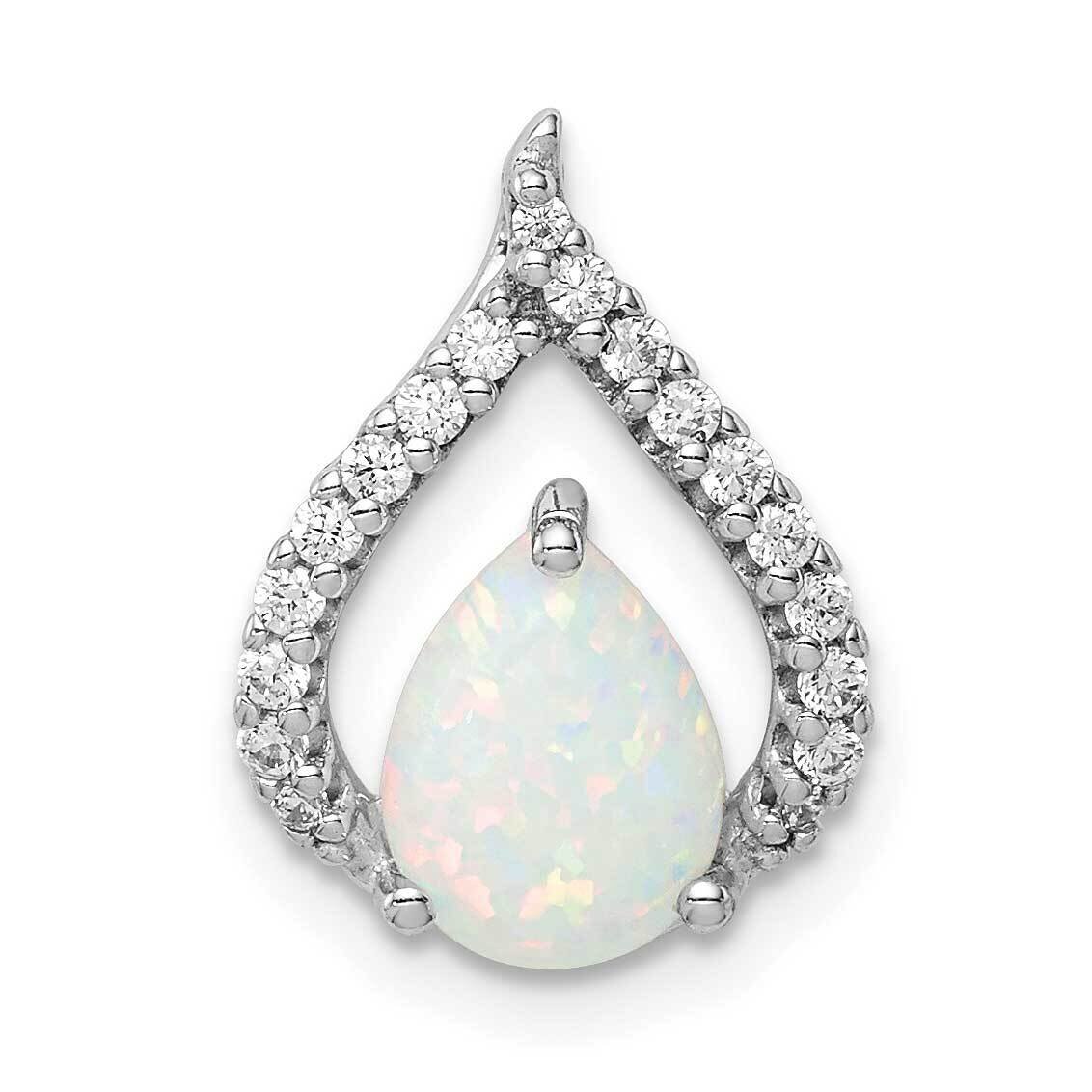 Lab Created Opal Chain Slide Sterling Silver Rhodium Plated CZ Diamond QP5333, MPN: QP5333, 8867740…