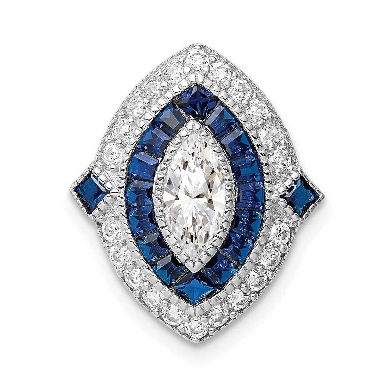 Synthetic Blue Spinel Chain Slide Sterling Silver Rhodium-plated CZ Diamond QP5335, MPN: QP5335, 88…