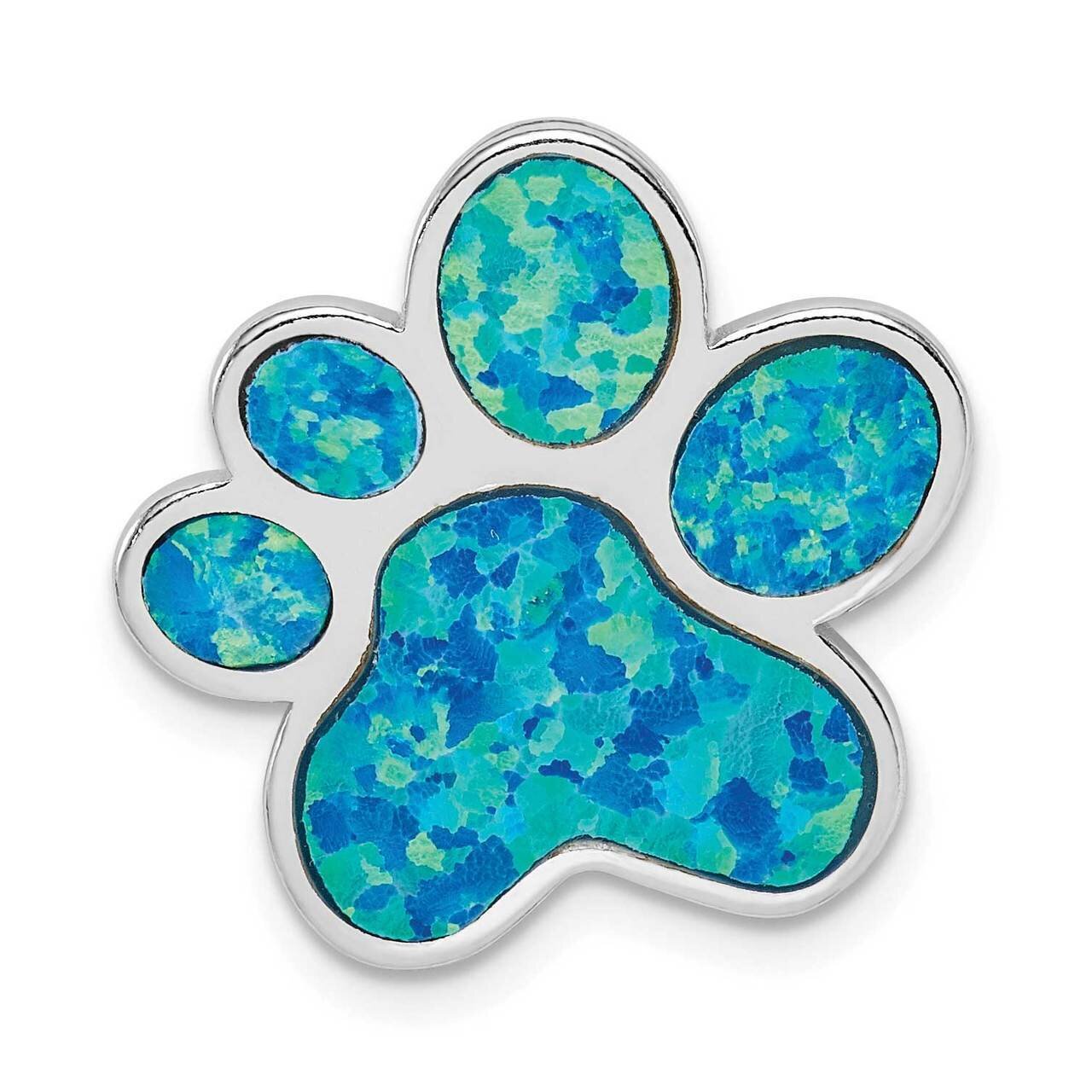 Created Opal Inlay Paw Print Chain Slide Sterling Silver Rhodium-plated QP5336, MPN: QP5336, 886774…