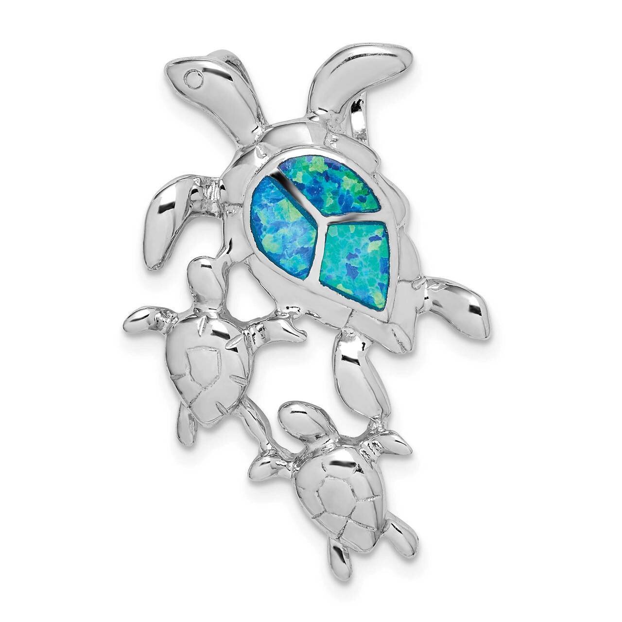 Created Blue Opal Sea Turtles Slide Sterling Silver Rhodium-plated QP5337
