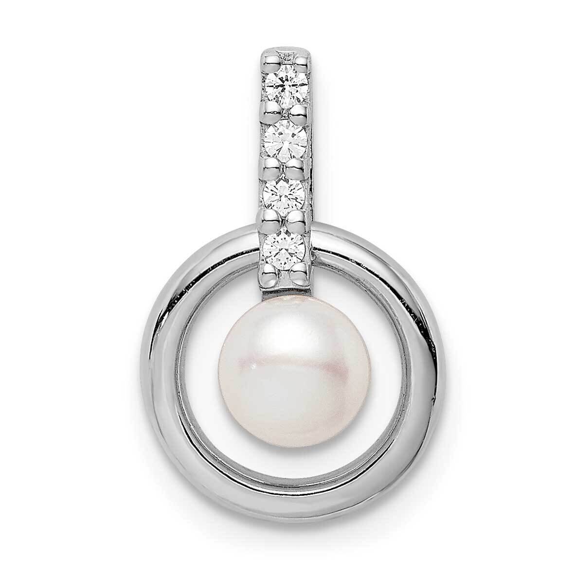 Circle with CZ Diamond (5-6mm) Button Freshwater Cultured Pearl Slide Sterling Silver Rhodium-plate…