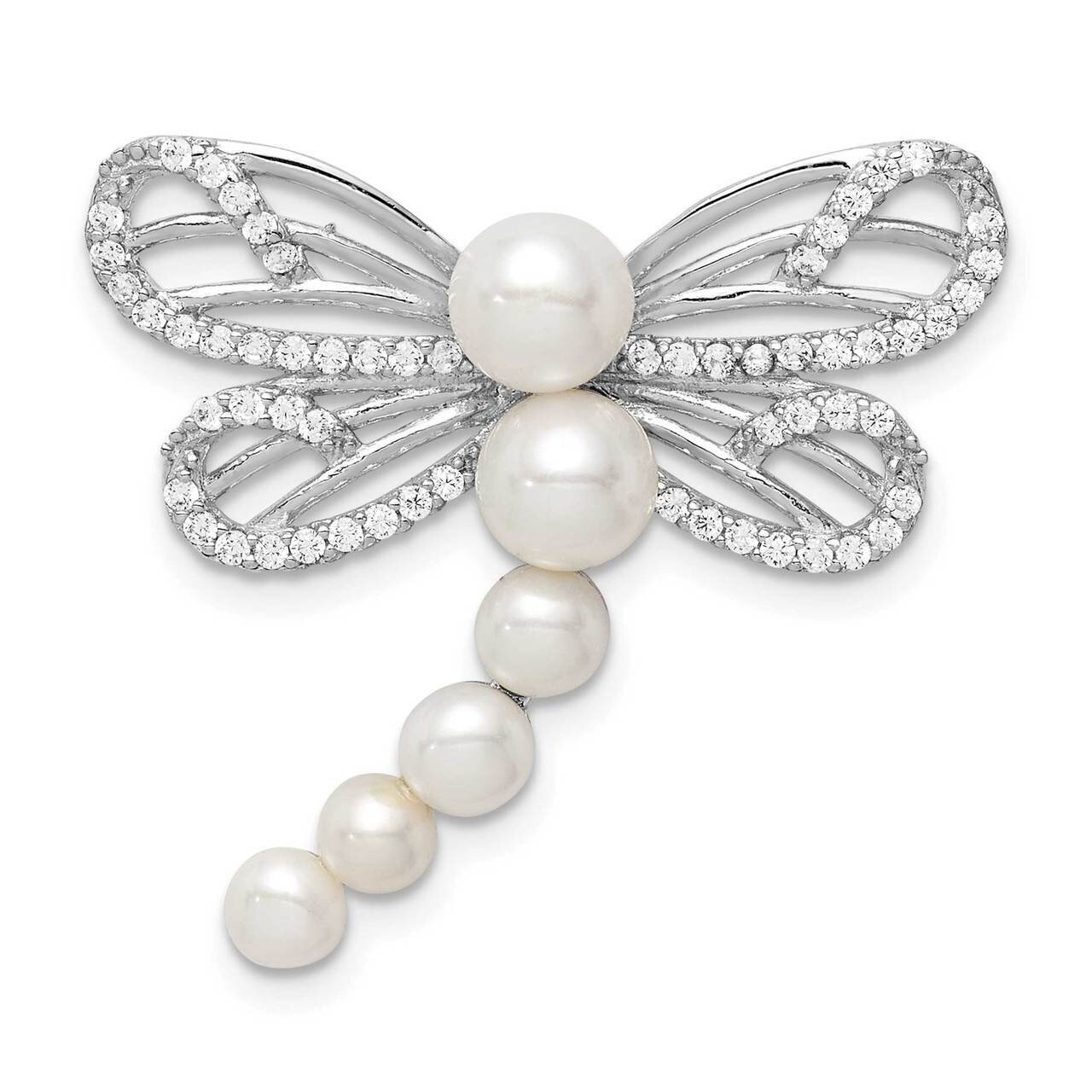 White Freshwater Cultured Pearl Dragonfly Chain Slide Sterling Silver Rhodium Plated QP5357