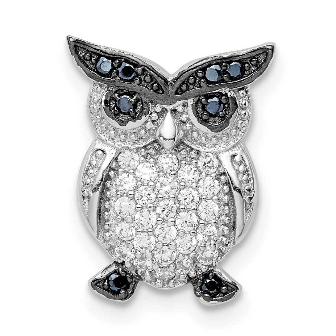Black and Clear CZ Diamond Owl Chain Slide Sterling Silver Rhodium-plated QP5364
