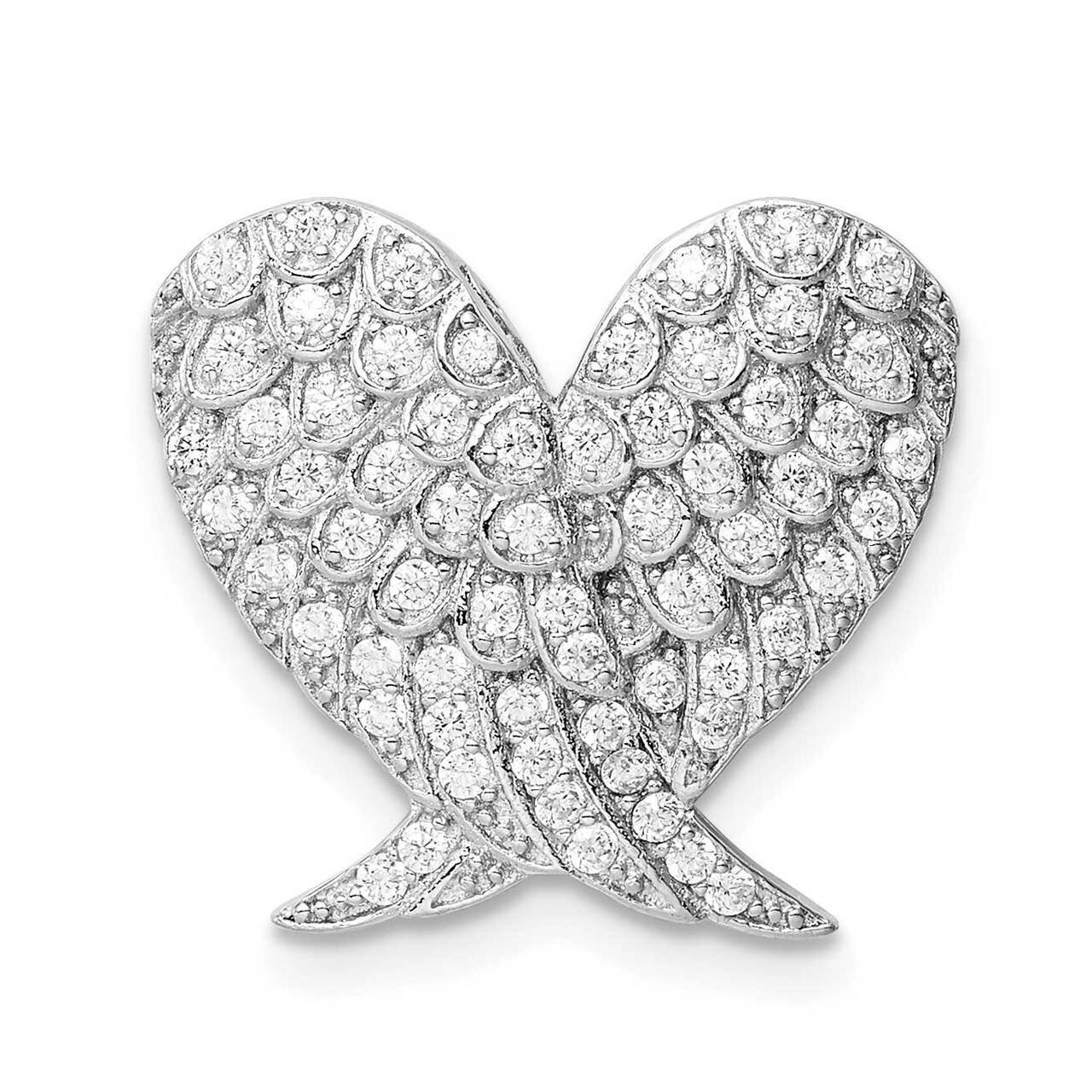 Polished CZ Diamond Heart Wing Chain Slide Sterling Silver Rhodium-plated QP5367, MPN: QP5367, 8839…