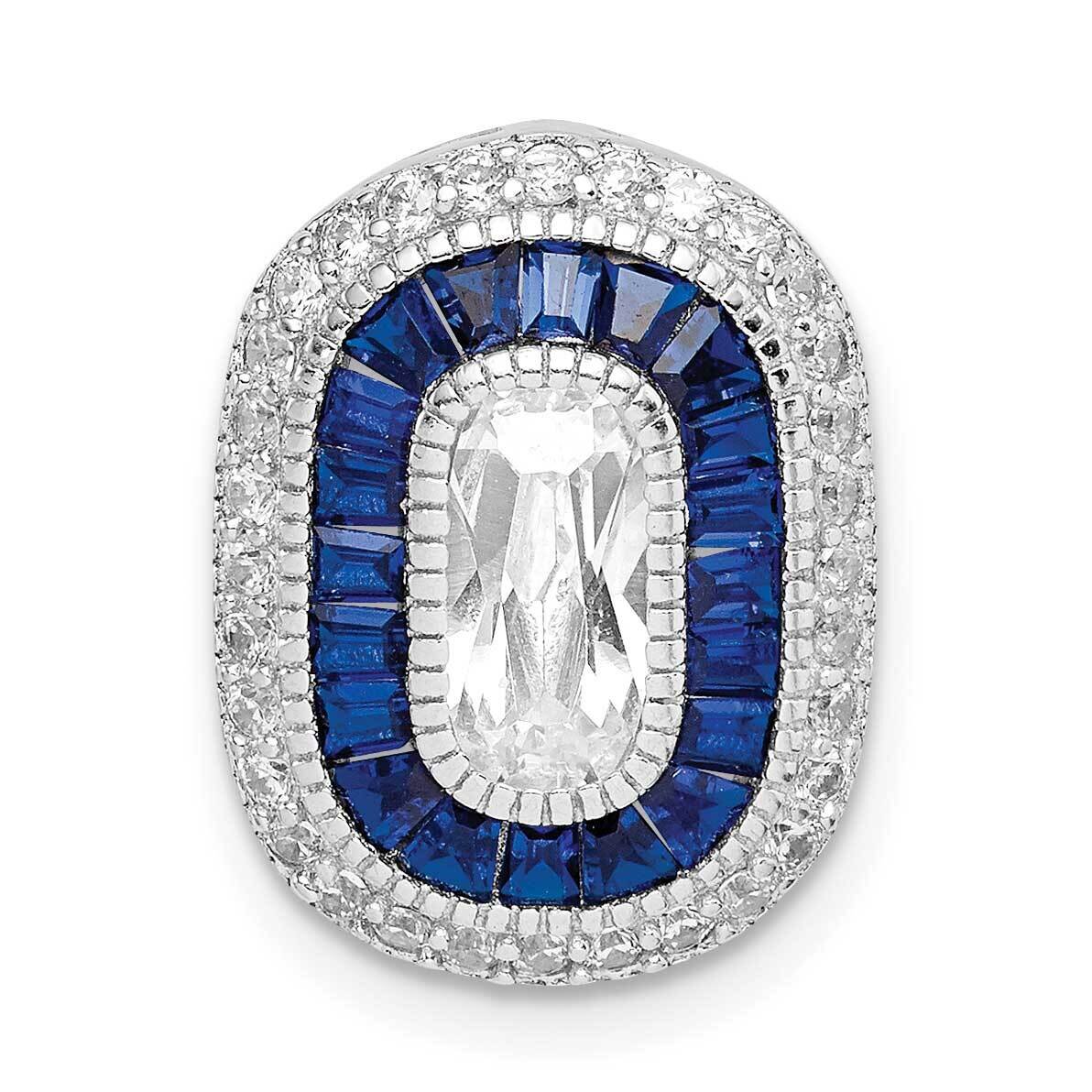 Synthetic Blue Spinel Chain Slide Sterling Silver Rhodium-plated CZ Diamond QP5397, MPN: QP5397, 88…