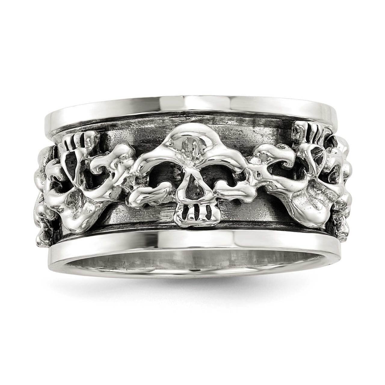 Spinning Center Antiqued Skull Ring Sterling Silver Polished QR6776, MPN: QR6776, 883957754772