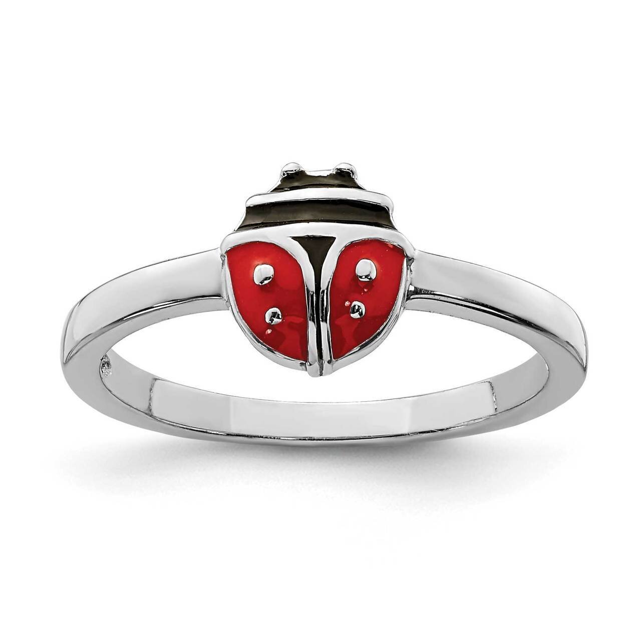 Childs Enameled Ladybug Ring Sterling Silver Rhodium-plated QR6809
