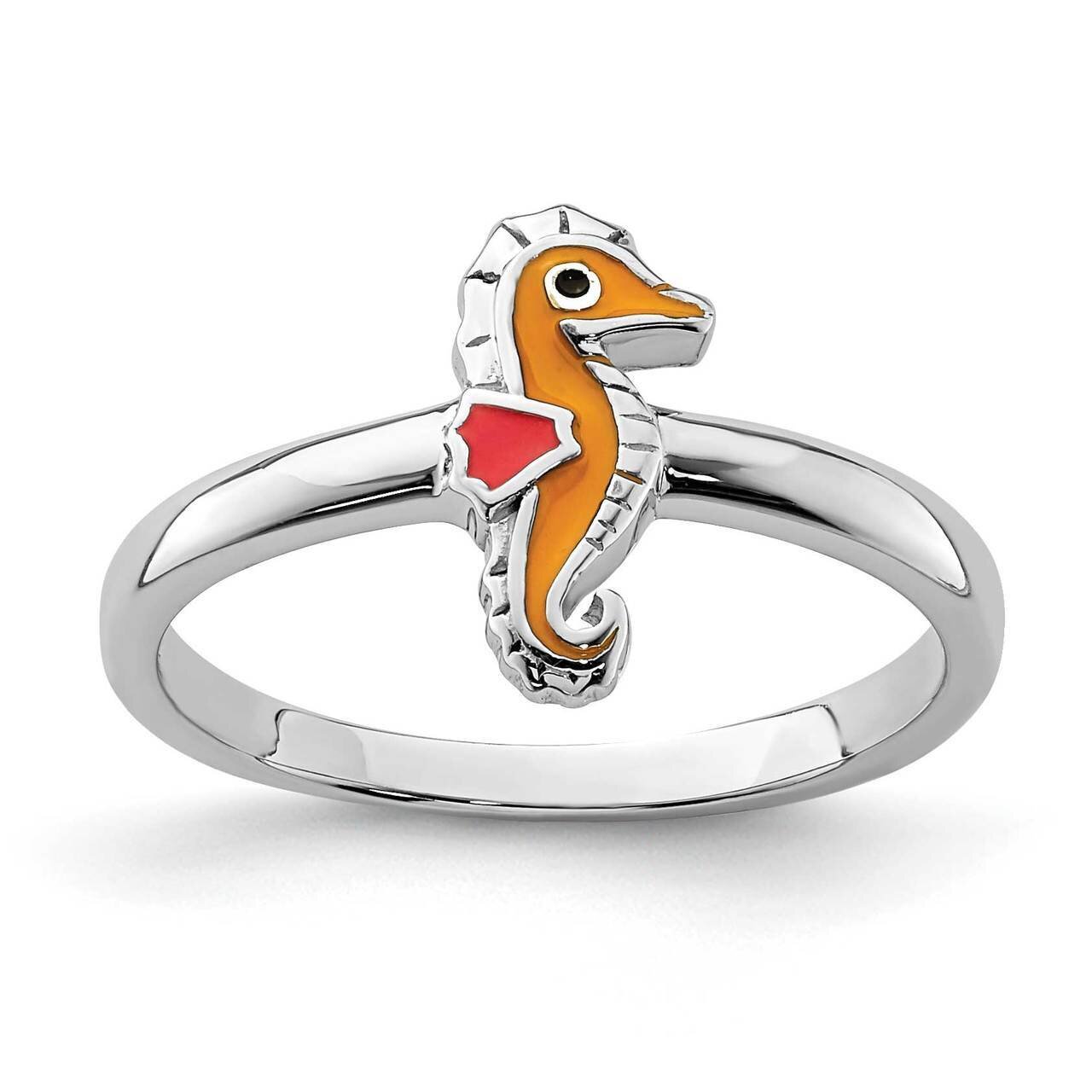Childs Enameled Seahorse Ring Sterling Silver Rhodium-plated QR6812