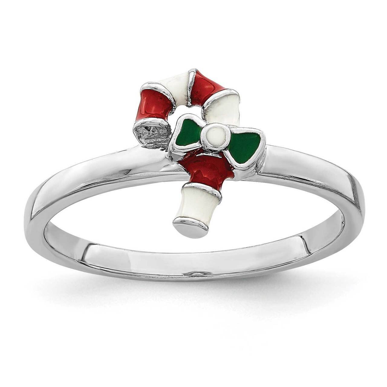 Childs Enameled Candy Cane Ring Sterling Silver Rhodium-plated QR6820, MPN: QR6820, 886774006680