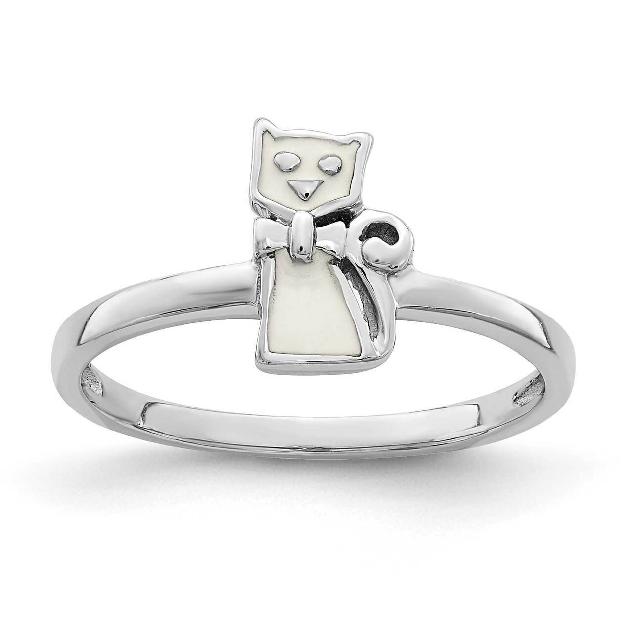 Childs Enameled White Cat Ring Sterling Silver Rhodium-plated QR6821, MPN: QR6821, 883957823881