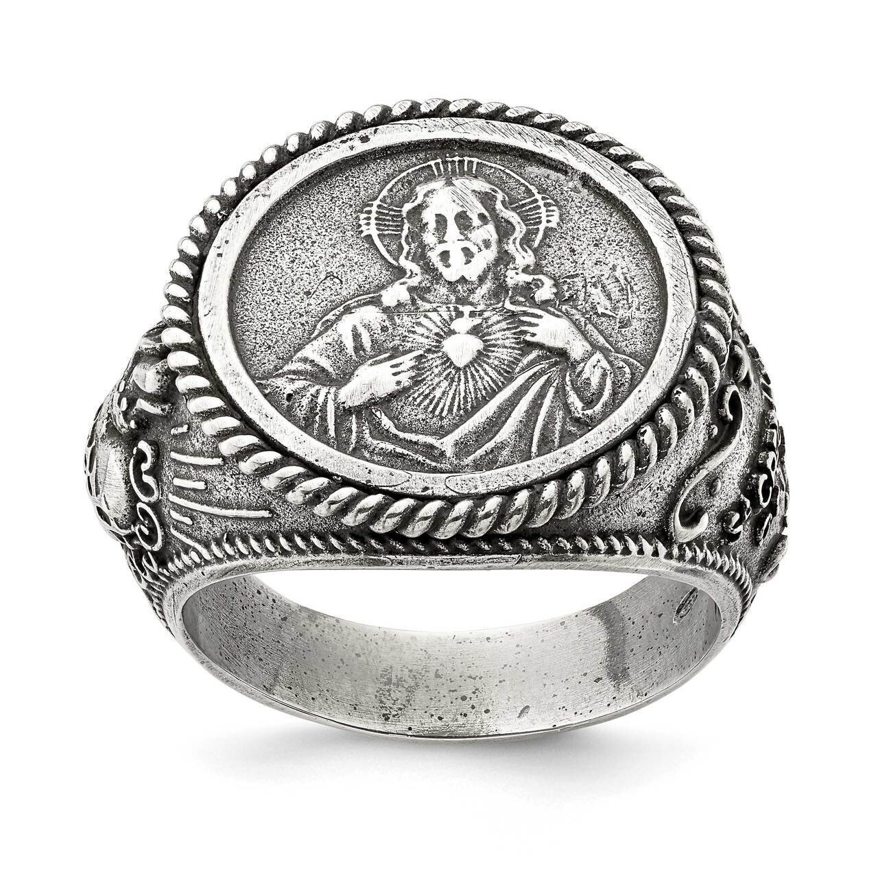 Sacred Heart of Jesus Ring Sterling Silver Antiqued QR6826