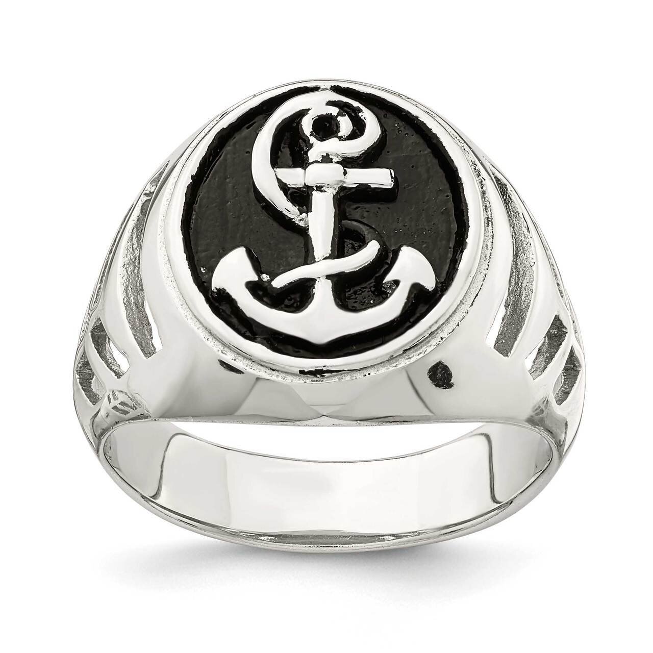 Antiqued Plated Anchor Ring Sterling Silver Rhodium-plated QR6834