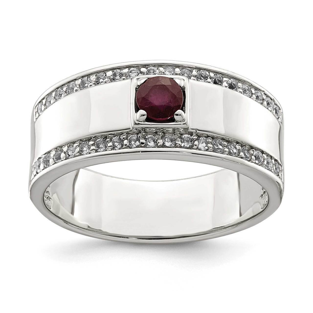 Men&#39;s African Ruby and White Topaz Ring Sterling Silver QR6837, MPN: QR6837, 883957226989