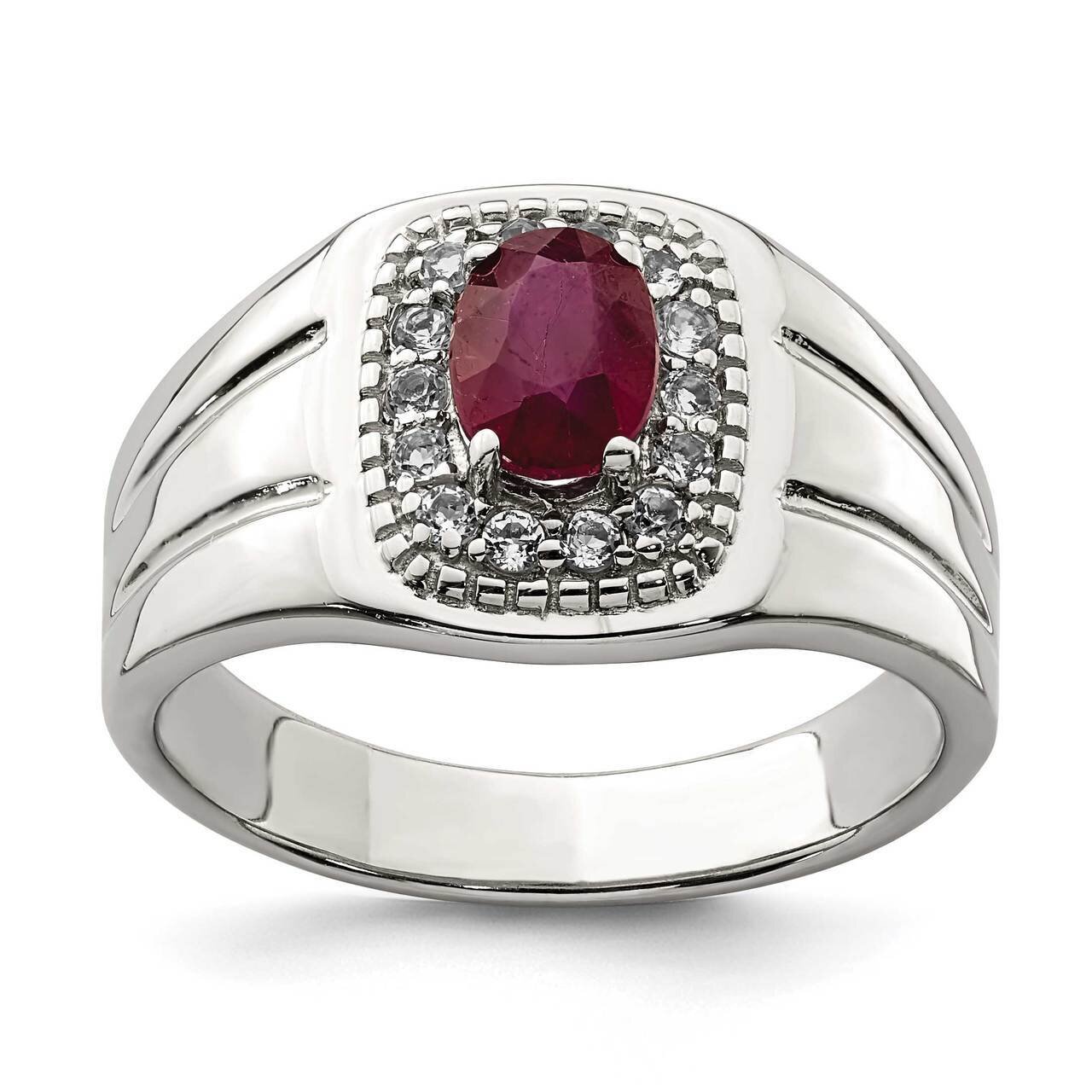 Men's African Ruby and White Topaz Ring Sterling Silver QR6839