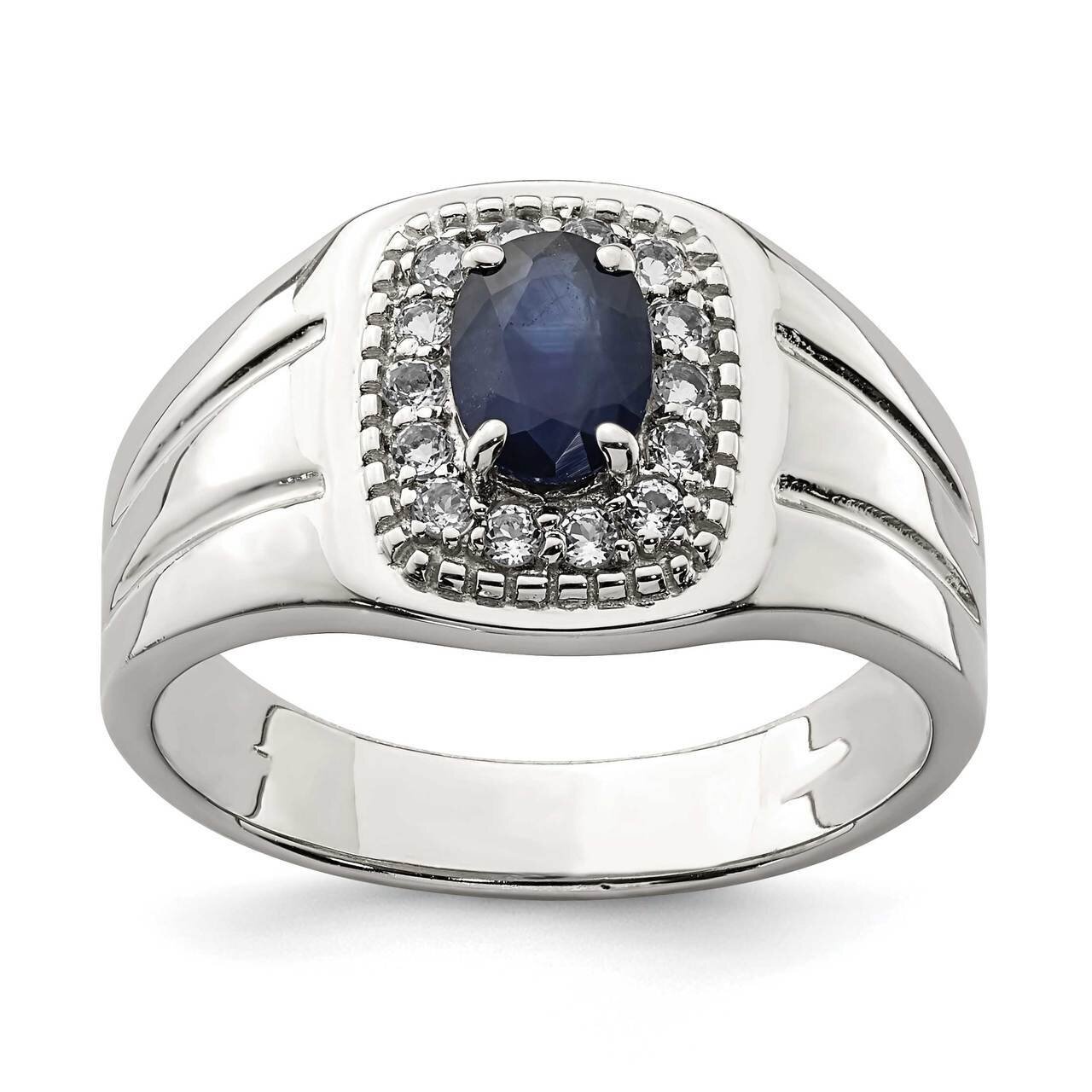 Men&#39;s Blue Sapphire and White Topaz Ring Sterling Silver QR6840, MPN: QR6840, 883957745114