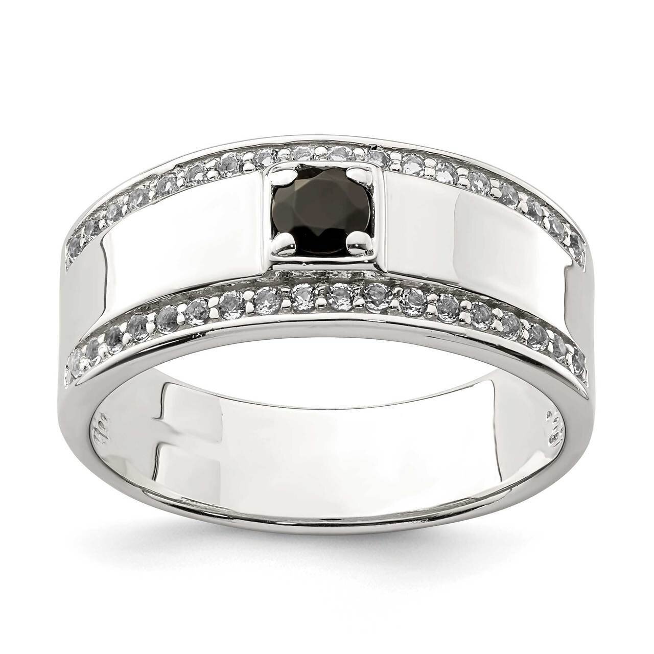 Men's Onyx and White Topaz Ring Sterling Silver QR6842