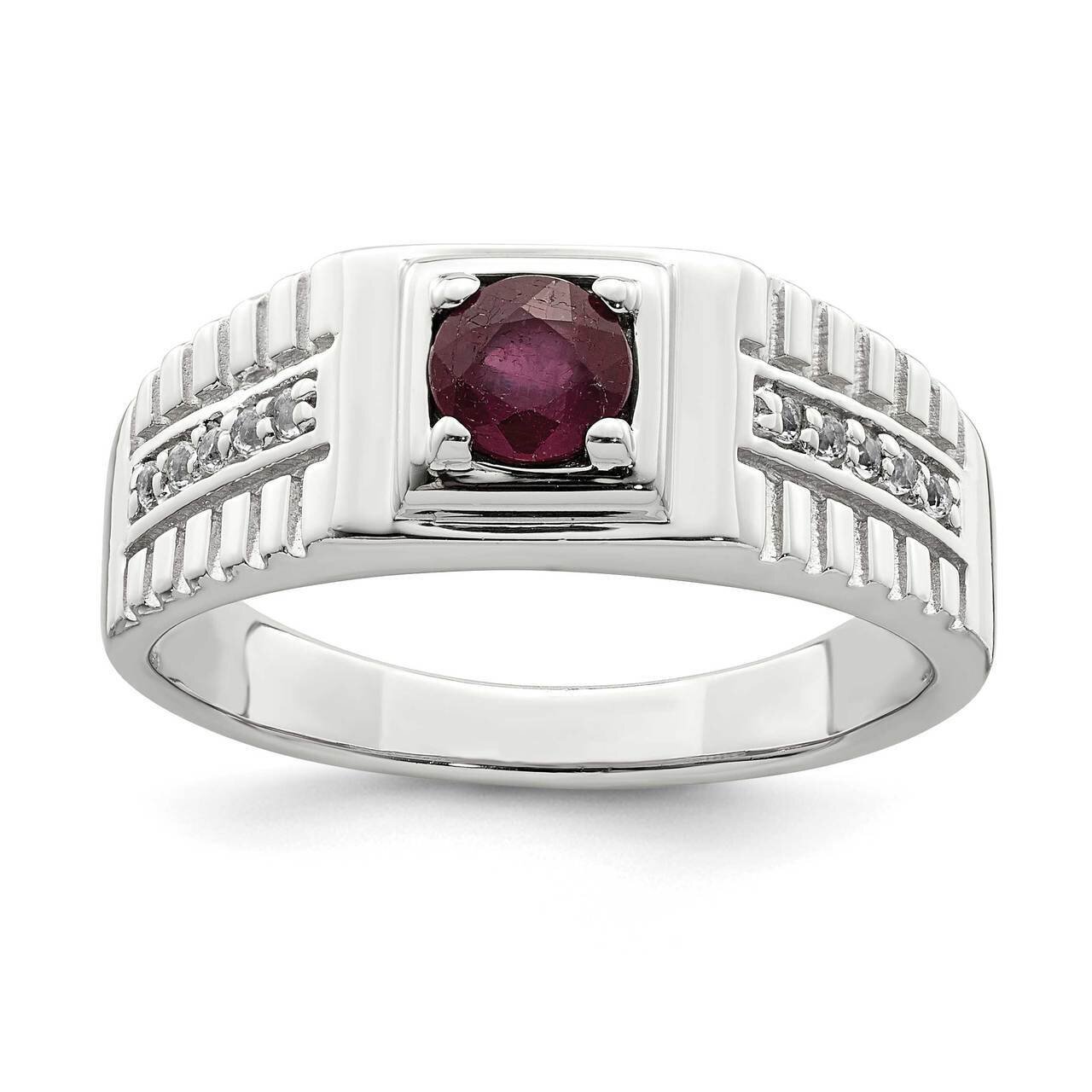 Men's African Ruby and White Topaz Ring Sterling Silver QR6843