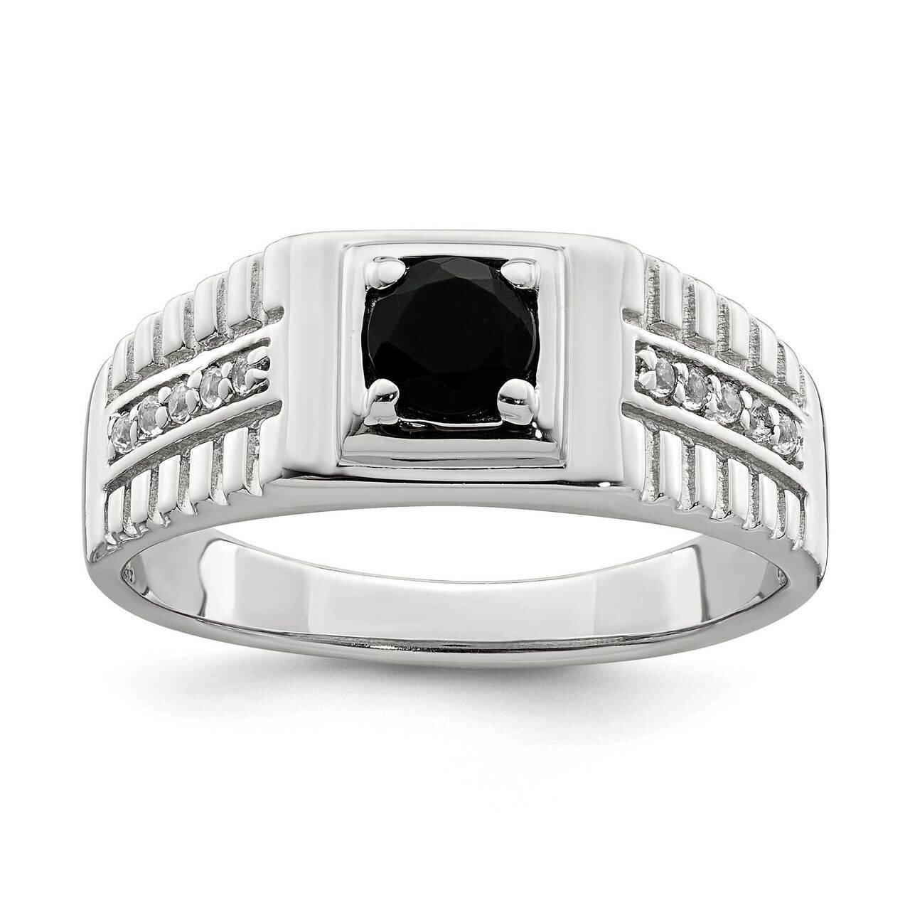 Men's Onyx and White Topaz Ring Sterling Silver QR6847