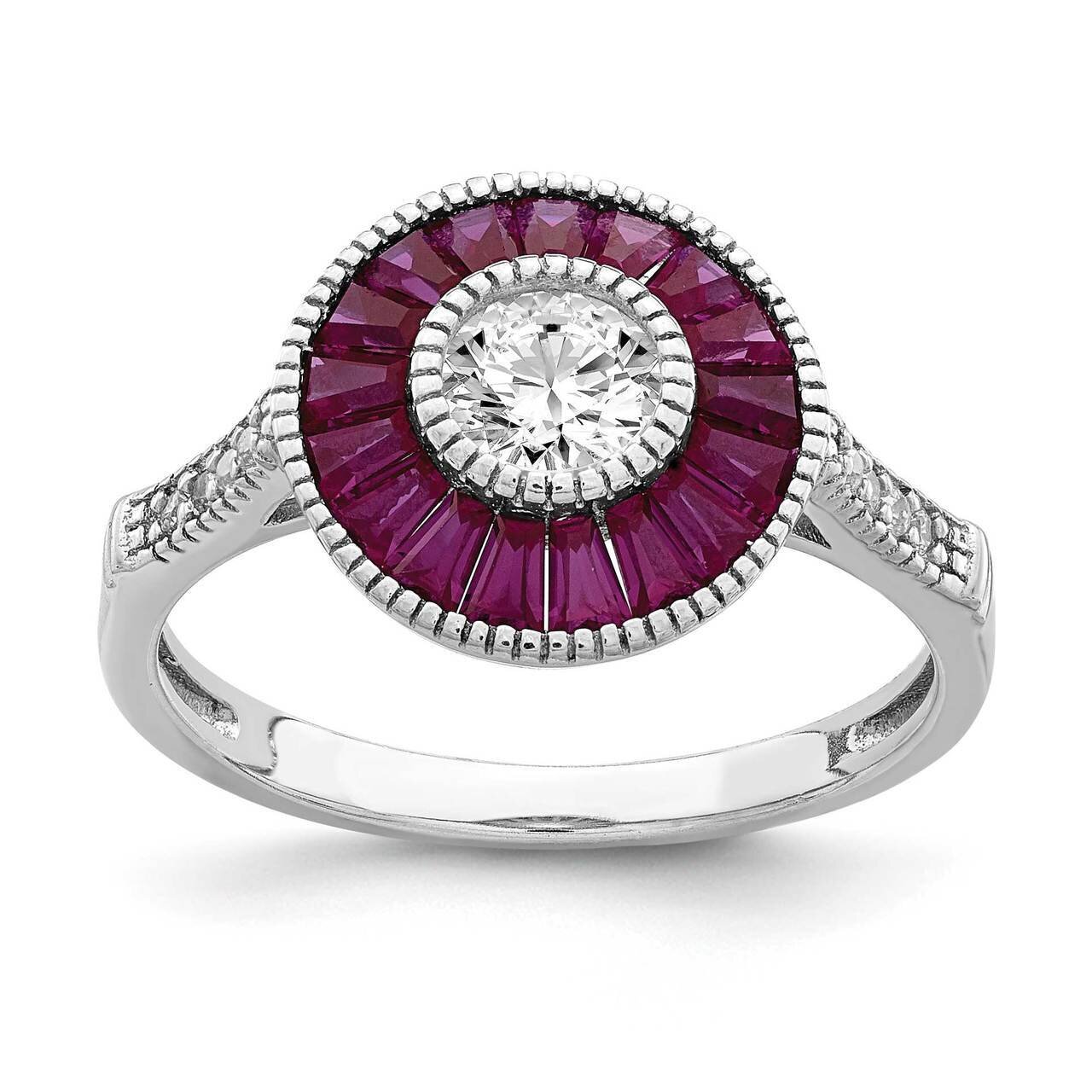 Polished Created Ruby &amp; CZ Diamond Ring Sterling Silver Rhodium-plated QR6862, MPN: QR6862, 8839579…