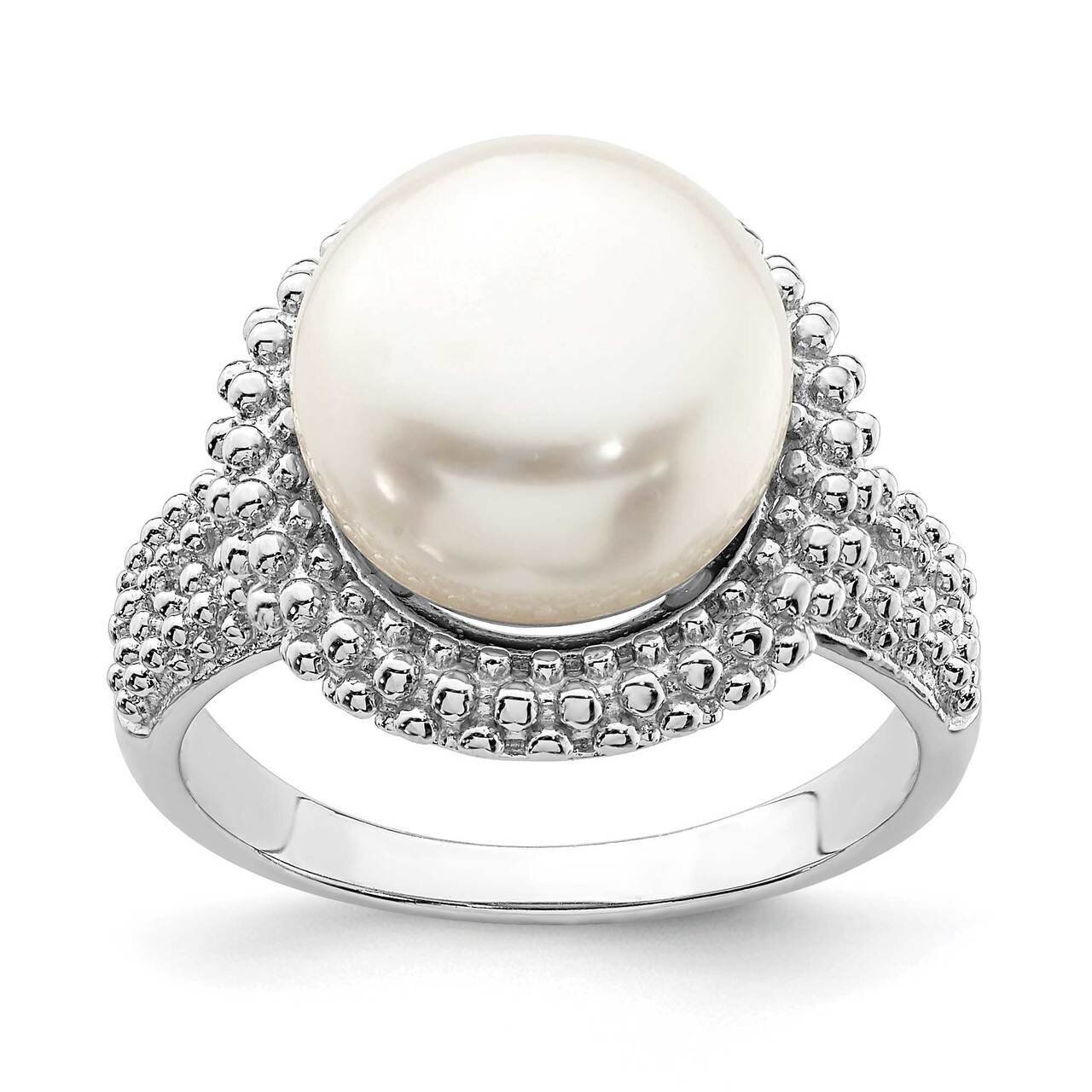 11-12mm White Freshwater Cultured Pearl Ring Sterling Silver Rhodium Plated QR6870, MPN: QR6870, 88…