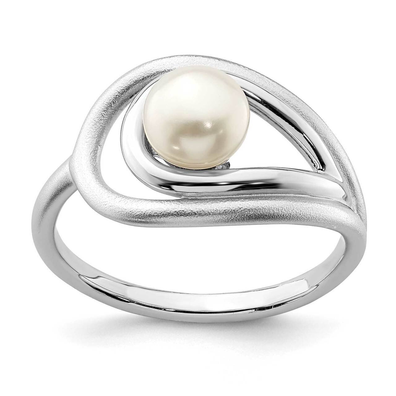 Polished & Brushed (6-7mm) Freshwater Cultured Pearl Ring Sterling Silver Rhodium-plated QR6872