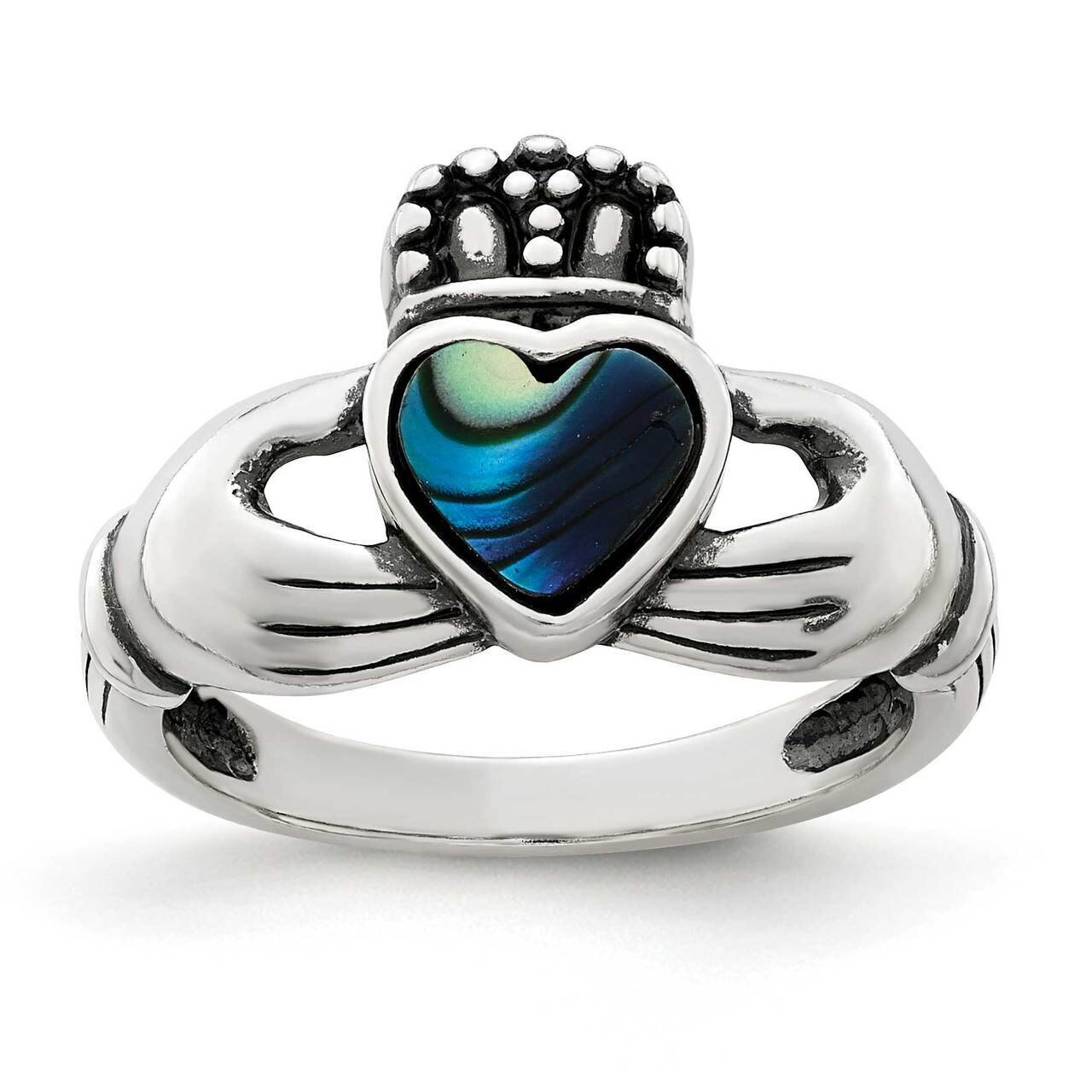 Abalone &amp; Enamel Claddagh Ring Sterling Silver Antiqued QR6902, MPN: QR6902, 883957599021