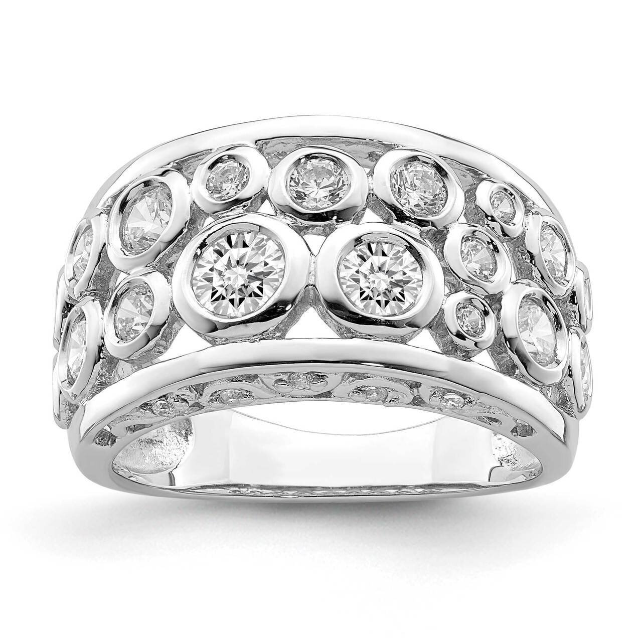 Bezel-set Fancy CZ Diamond Ring Sterling Silver Rhodium-plated QR6919, MPN: QR6919,