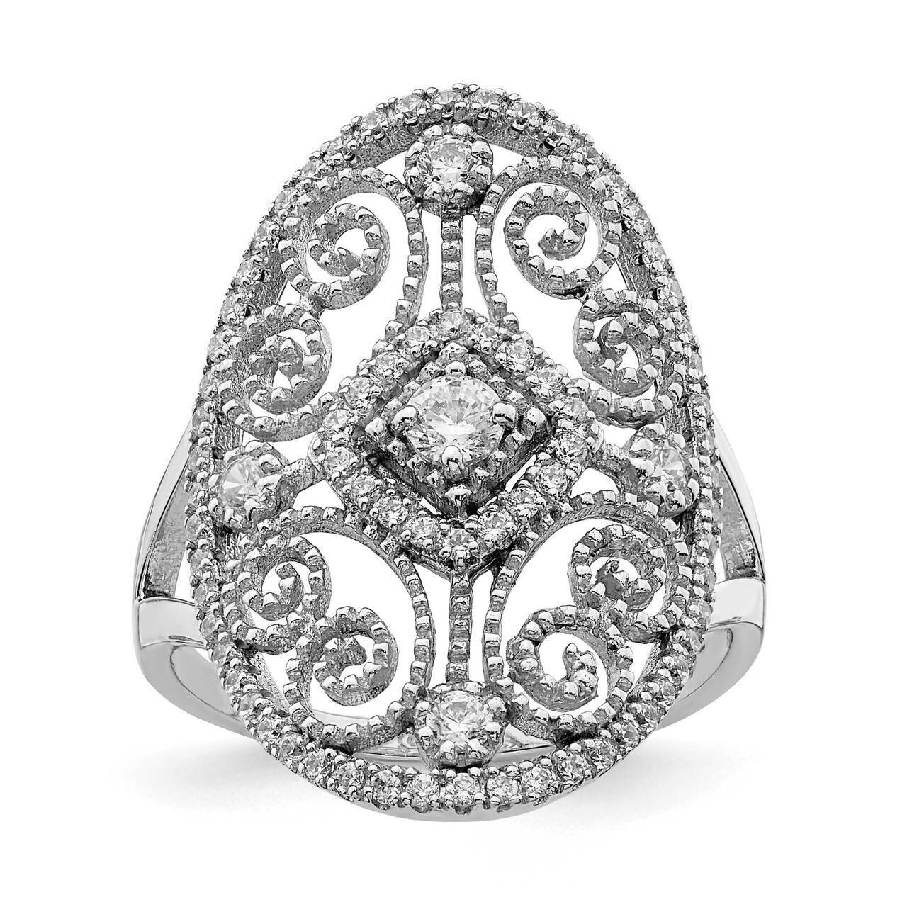 Filigree Ring Sterling Silver Rhodium-plated CZ Diamond QR6922, MPN: QR6922, 883957926889