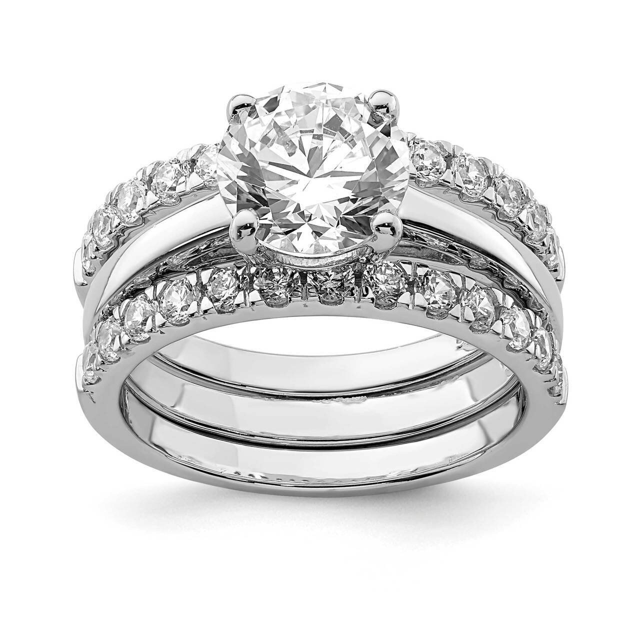 8mm CZ Diamond Solitaire &amp; 2 CZ Diamond Bands Set Sterling Silver Rhodium-plated QR6933, MPN: QR693…