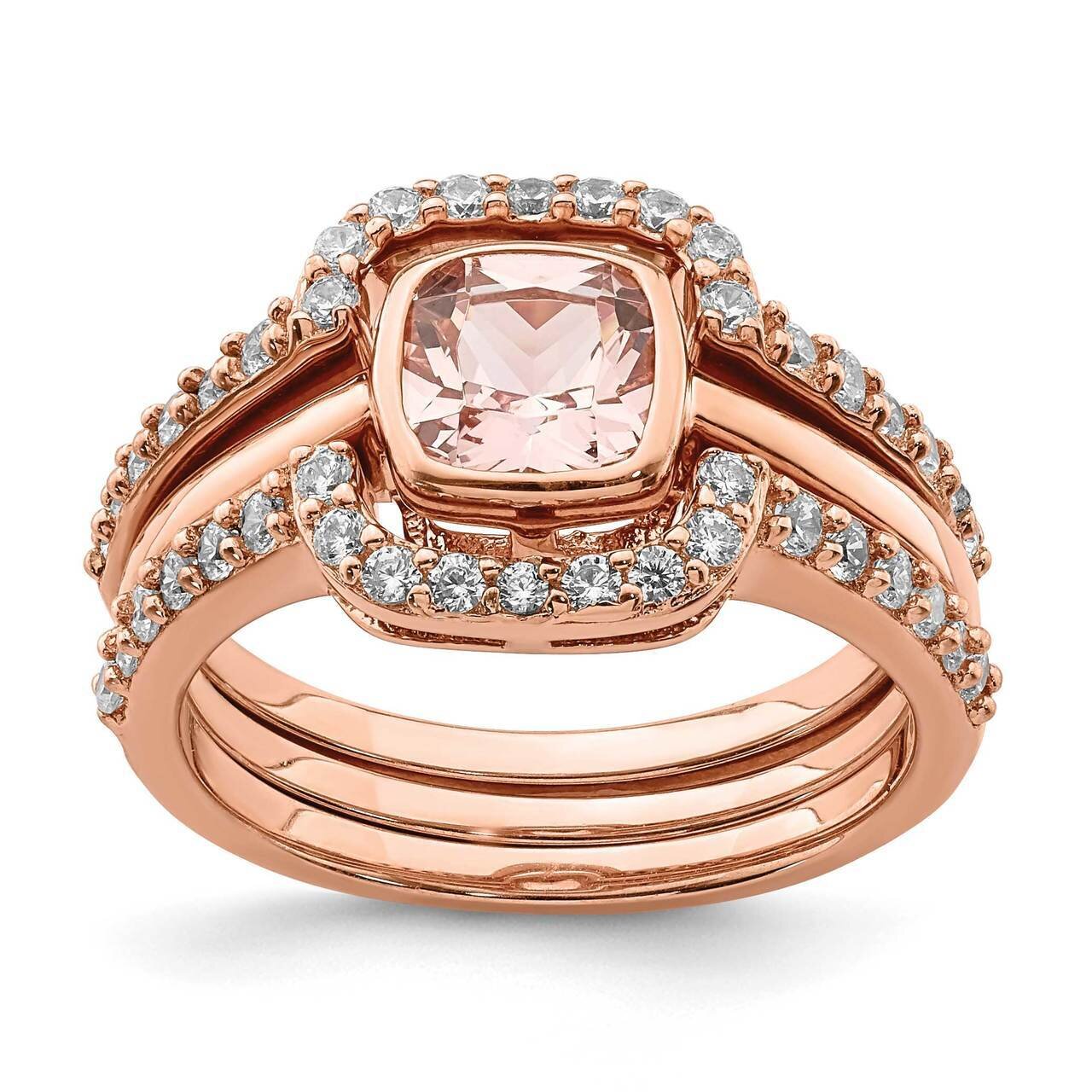 Pink Crystal &amp; CZ Diamond 3 Piece Ring Set Sterling Silver Rose-tone QR6935, MPN: QR6935, 883957851…