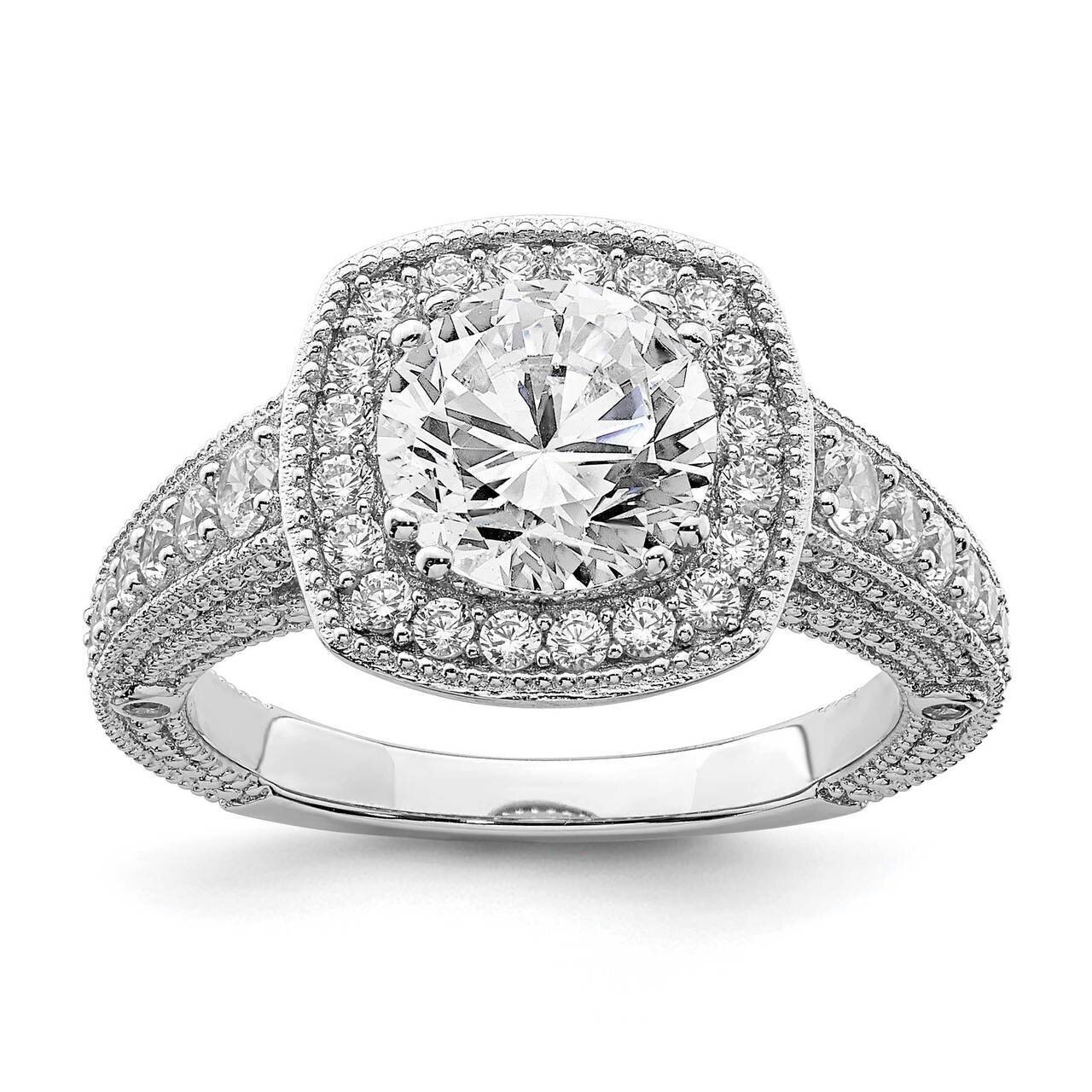 8mm Center CZ Diamond Halo Ring Sterling Silver Rhodium-plated QR6943, MPN: QR6943, 886774035697