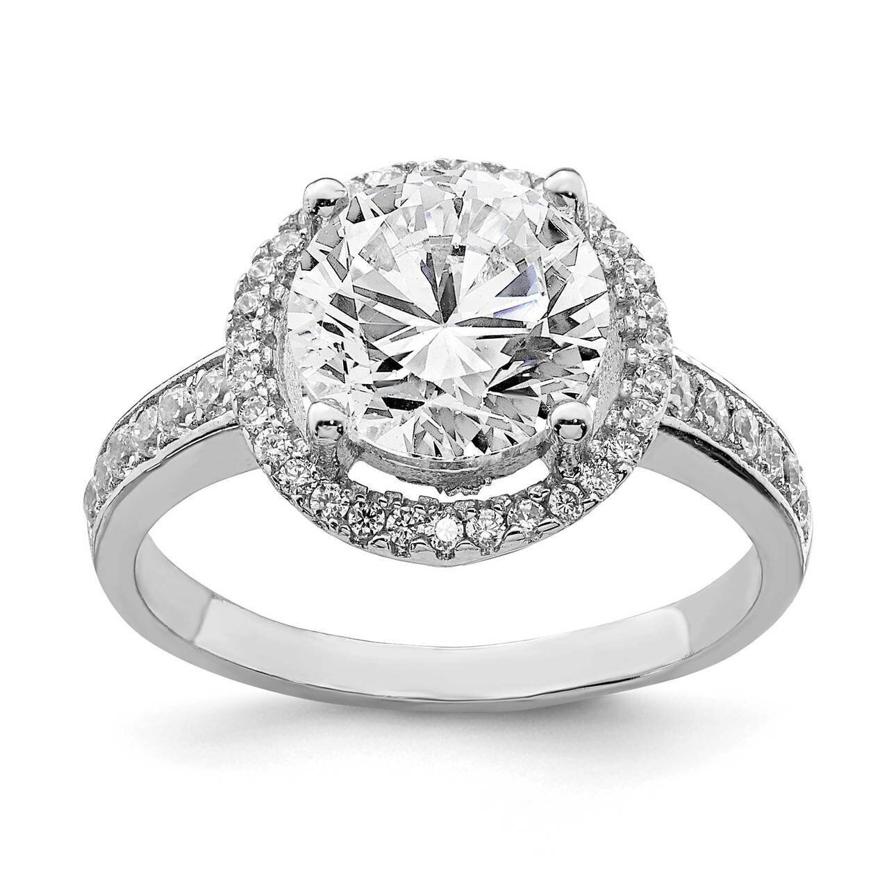 8mm Center Halo CZ Diamond Ring Sterling Silver Rhodium-plated QR6947, MPN: QR6947, 883957600369
