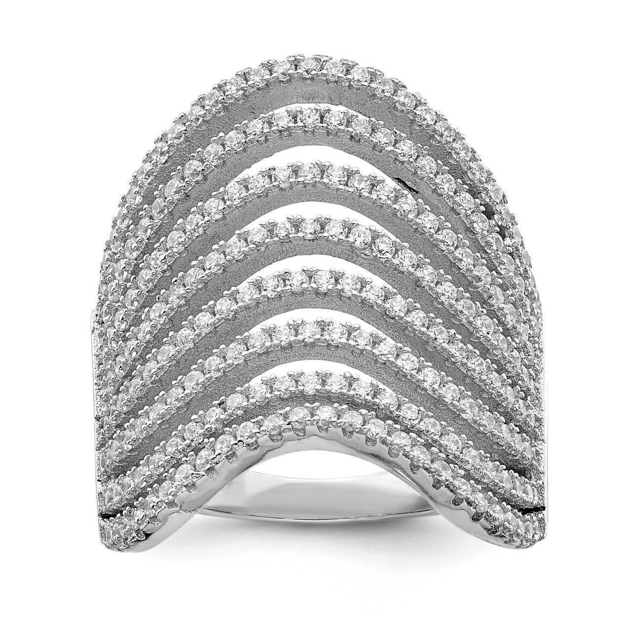Multi CZ Diamond Wave Design Ring Sterling Silver Rhodium-plated QR6972, MPN: QR6972, 883957322858
