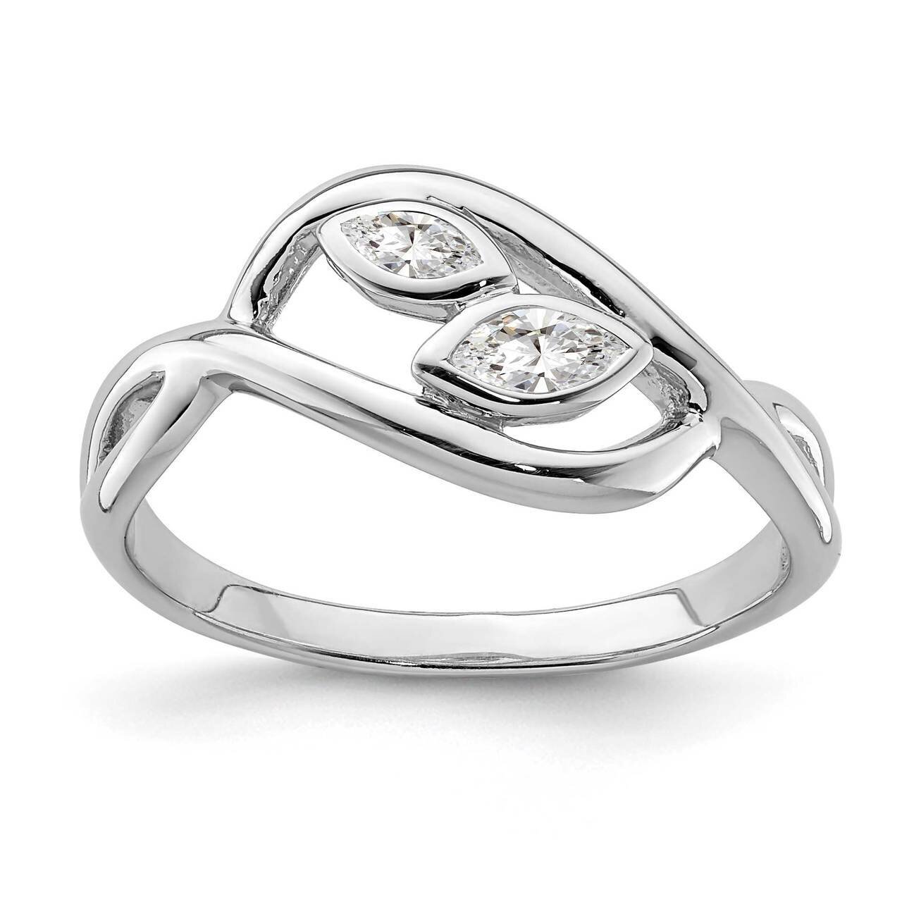 2-Marquise CZ Diamond Leaf Ring Sterling Silver Rhodium-plated QR6978, MPN: QR6978, 883957942490