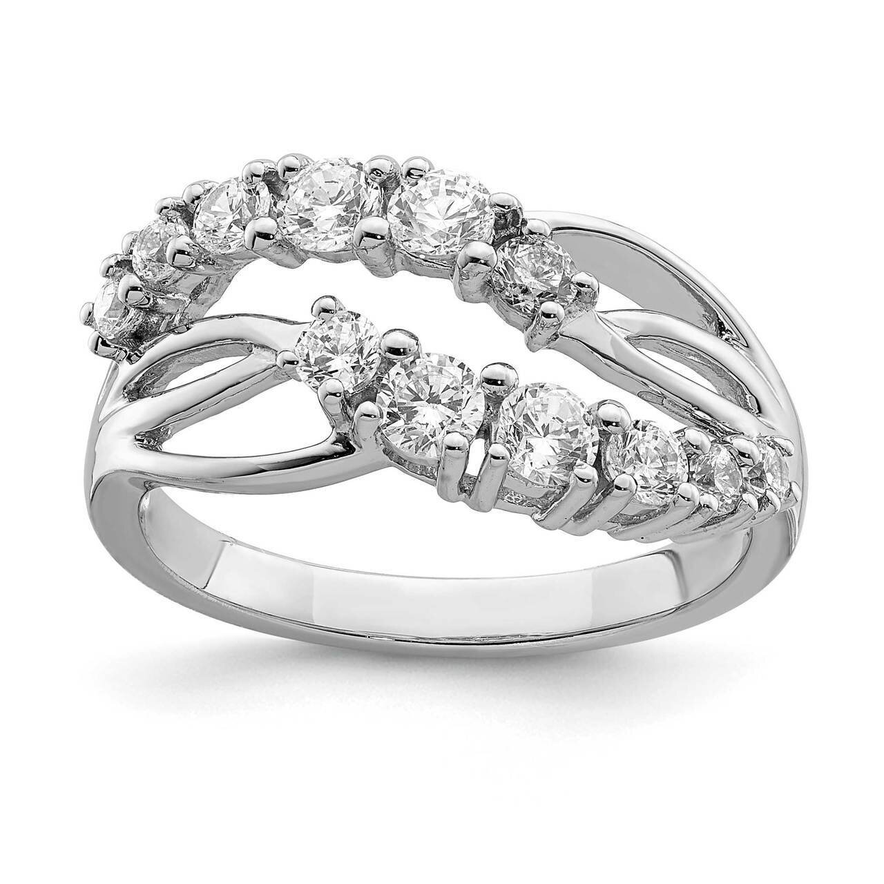 2-Row Wave CZ Diamond Ring Sterling Silver Rhodium-plated QR6979