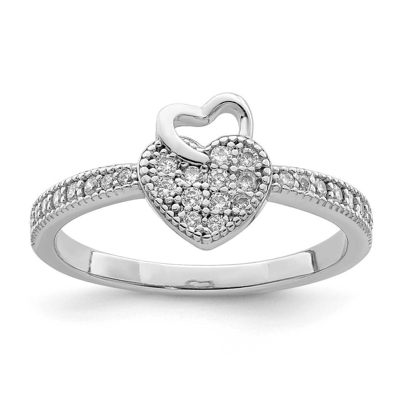 Hearts Rhodium plated Ring Sterling Silver CZ Diamond QR6983