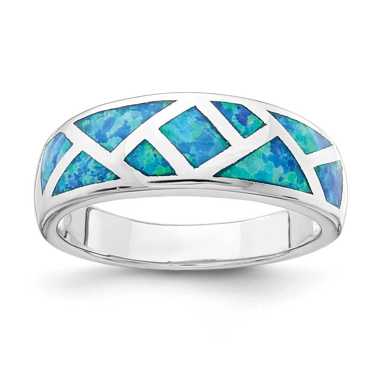 Geometric Created Blue Opal Ring Sterling Silver Rhodium-plated QR6995, MPN: QR6995, 883957940540