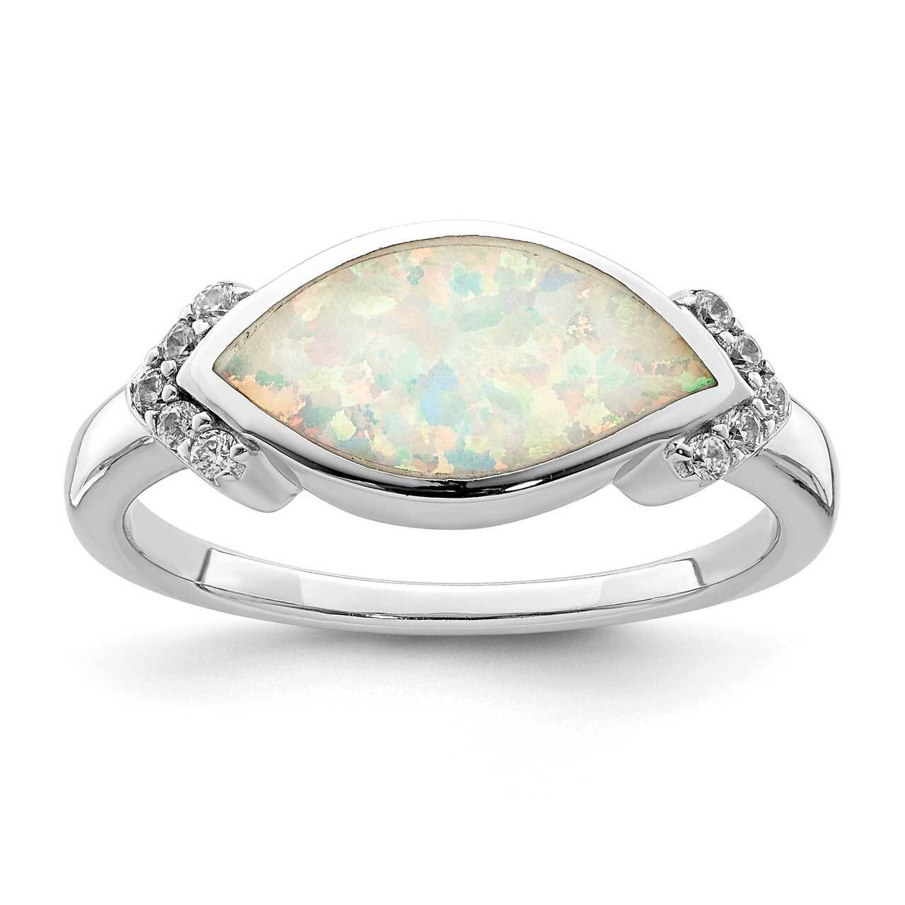 Marquise Opal & CZ Diamond Ring Sterling Silver Rhodium-plated QR6997