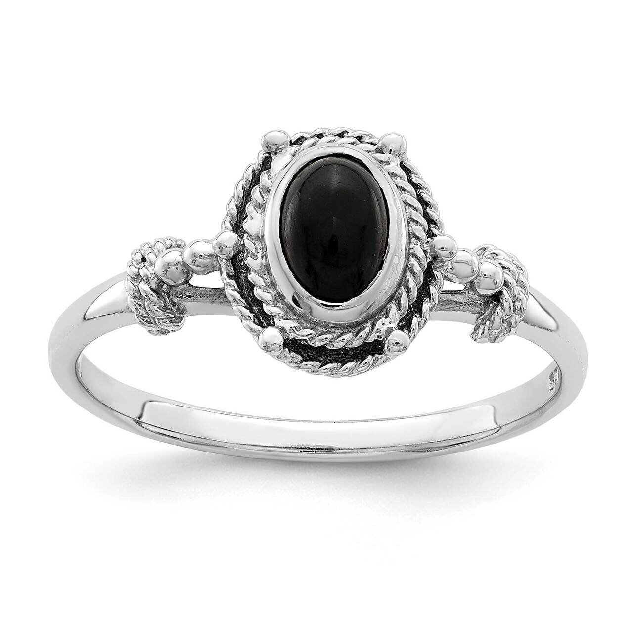 Black Oval Onyx Stone Ring Sterling Silver Rhodium-plated QR7011, MPN: QR7011, 886774035970