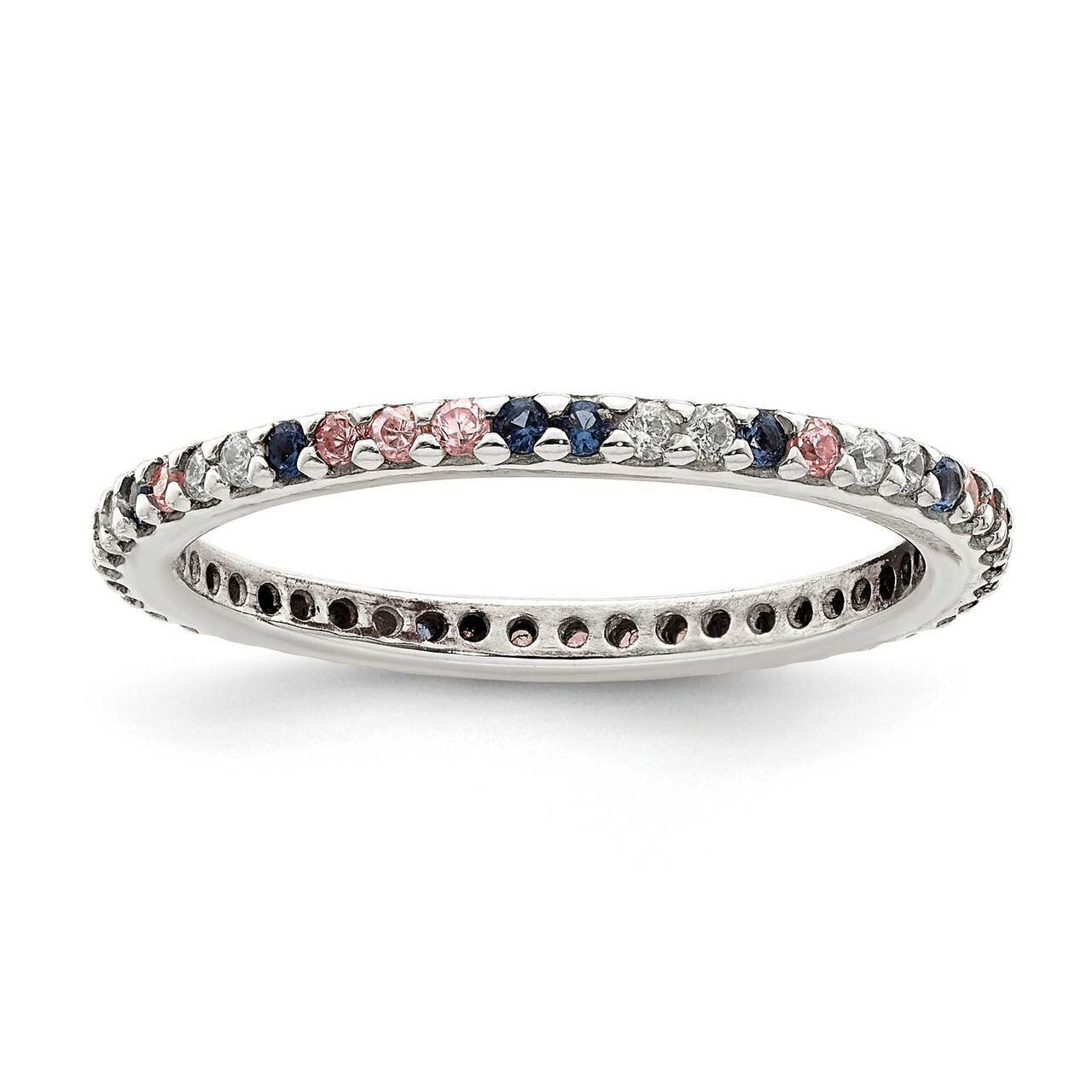 Blue, Pink &amp; Clear Ring Sterling Silver CZ Diamond QR7013, MPN: QR7013, 883957949444