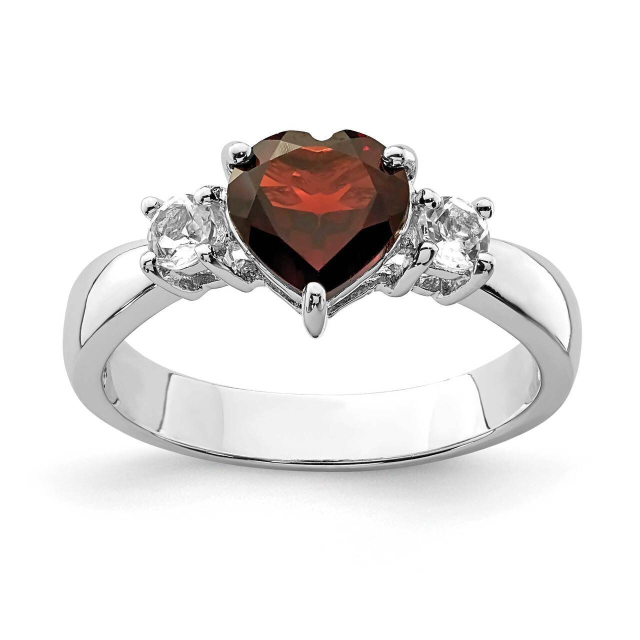 Heart Garnet & White Topaz Ring Sterling Silver Rhodium-plated QR7016