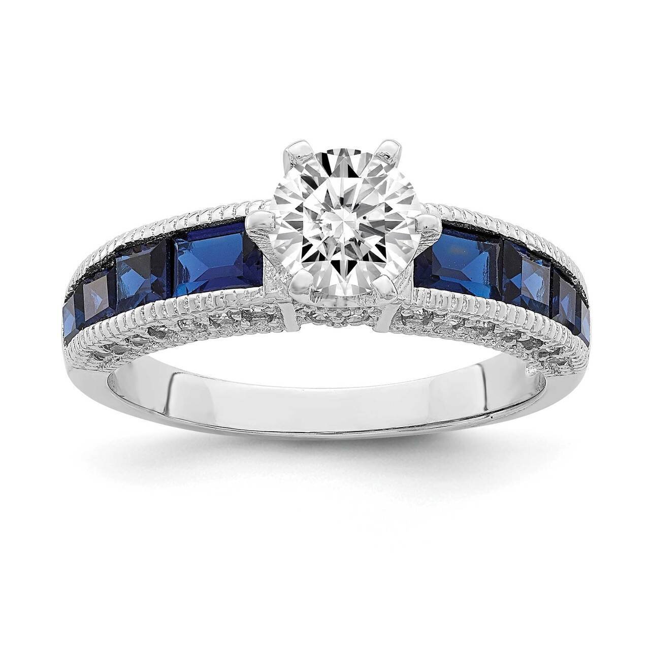 Synthetic Blue Spinel &amp; CZ Diamond Ring Sterling Silver Rhodium-plated QR7018, MPN: QR7018, 8839579…