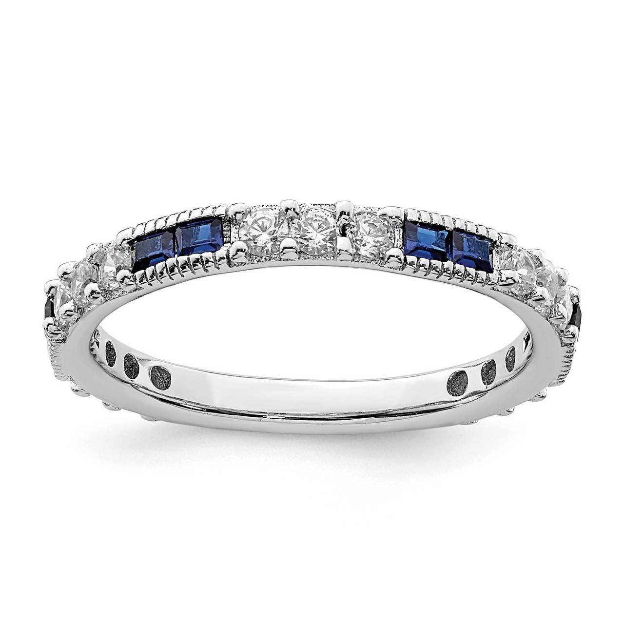 Synthetic Blue Spinel &amp; CZ Diamond Ring Sterling Silver Rhodium-plated QR7024, MPN: QR7024, 8867740…