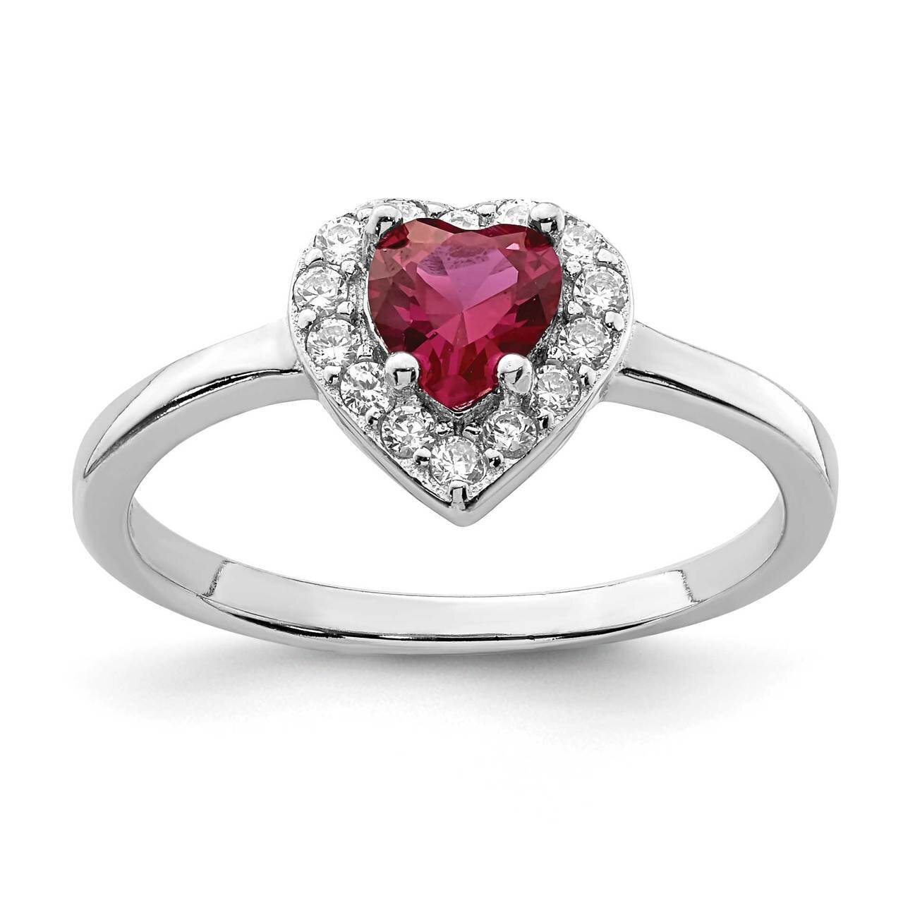 Created Corundum &amp; CZ Diamond Heart Ring Sterling Silver Rhodium-plated QR7025, MPN: QR7025,