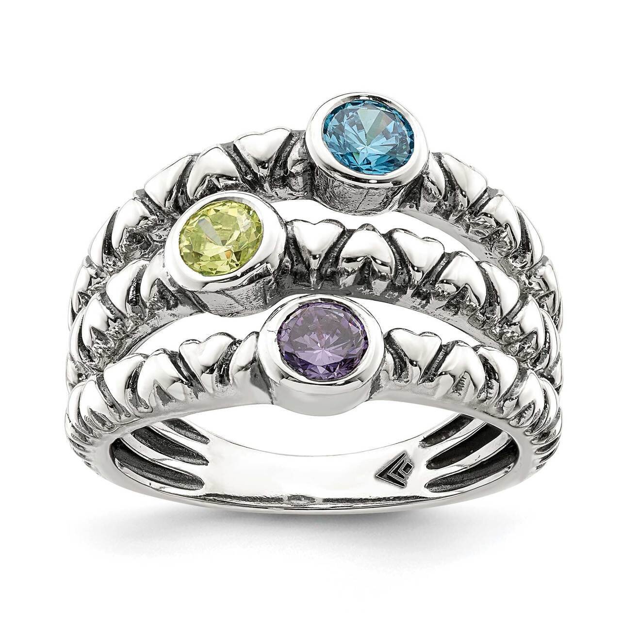 Blue, Green & Purple Oxidized Ring Sterling Silver CZ Diamond QR7032