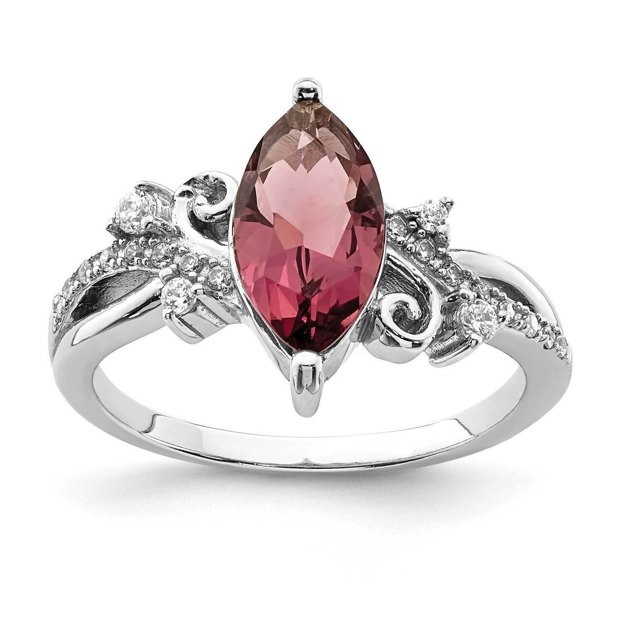 Purple Glass Marquise Stone &amp; CZ Diamond Ring Sterling Silver Rhodium-plated QR7037, MPN: QR7037, 8…