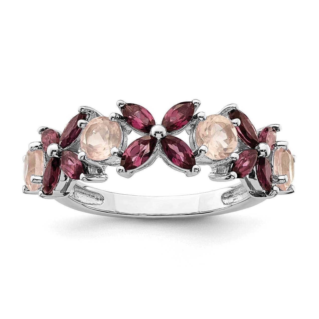 Rose Quartz &amp; Rhodolite Ring Sterling Silver Rhodium-plated QR7038, MPN: QR7038,